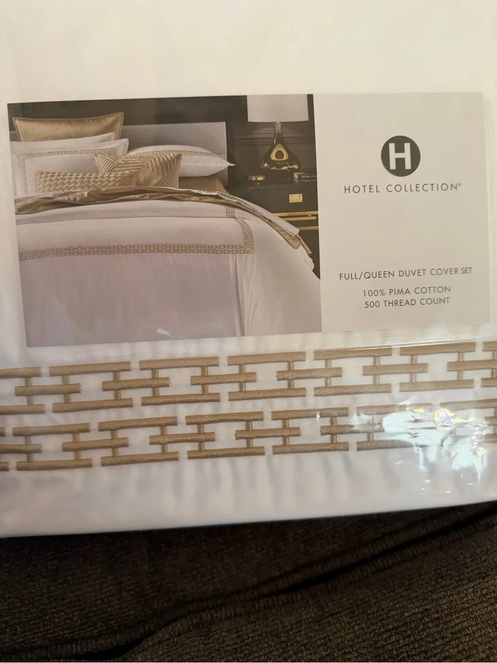 Hotel Collection White Duvet Cover with Gold Geometric Trim